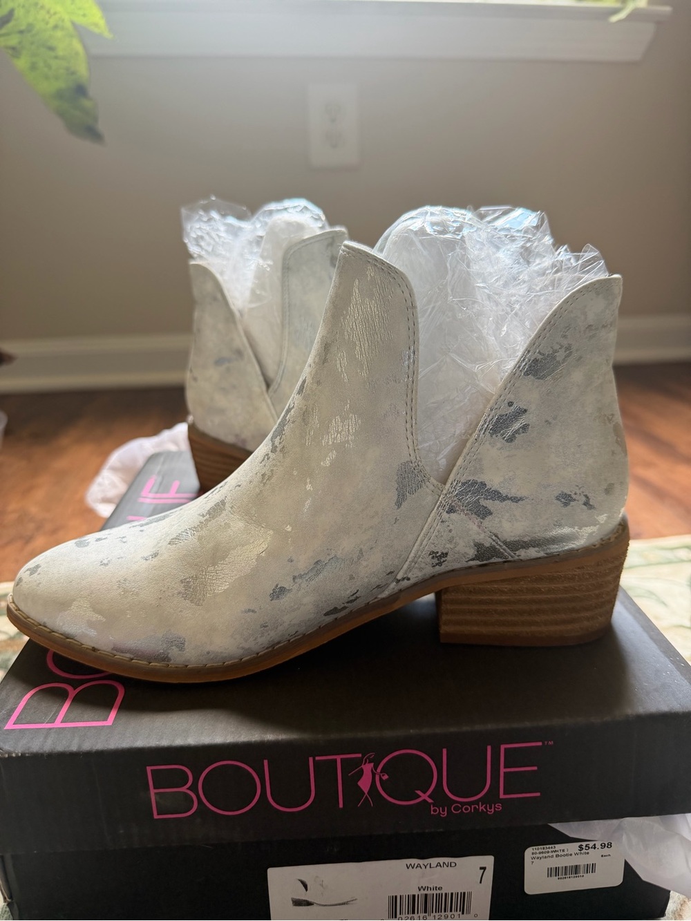 Corkys White Textured Ankle Booties